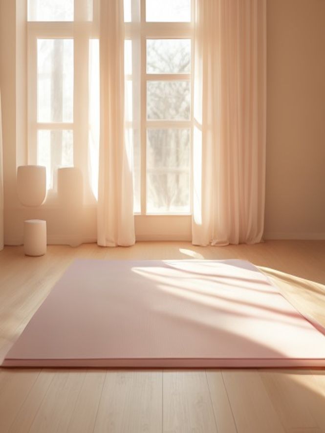 Minimalistisk träningsyta med matta och mjuka belysning